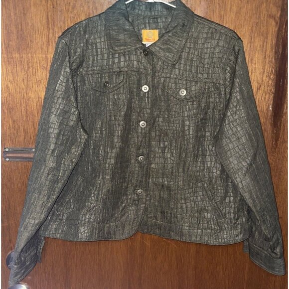Ruby Rd. Jacket Women's Size16P Alligator Pattern Green Lightweight Coat Pockets - Picture 1 of 8